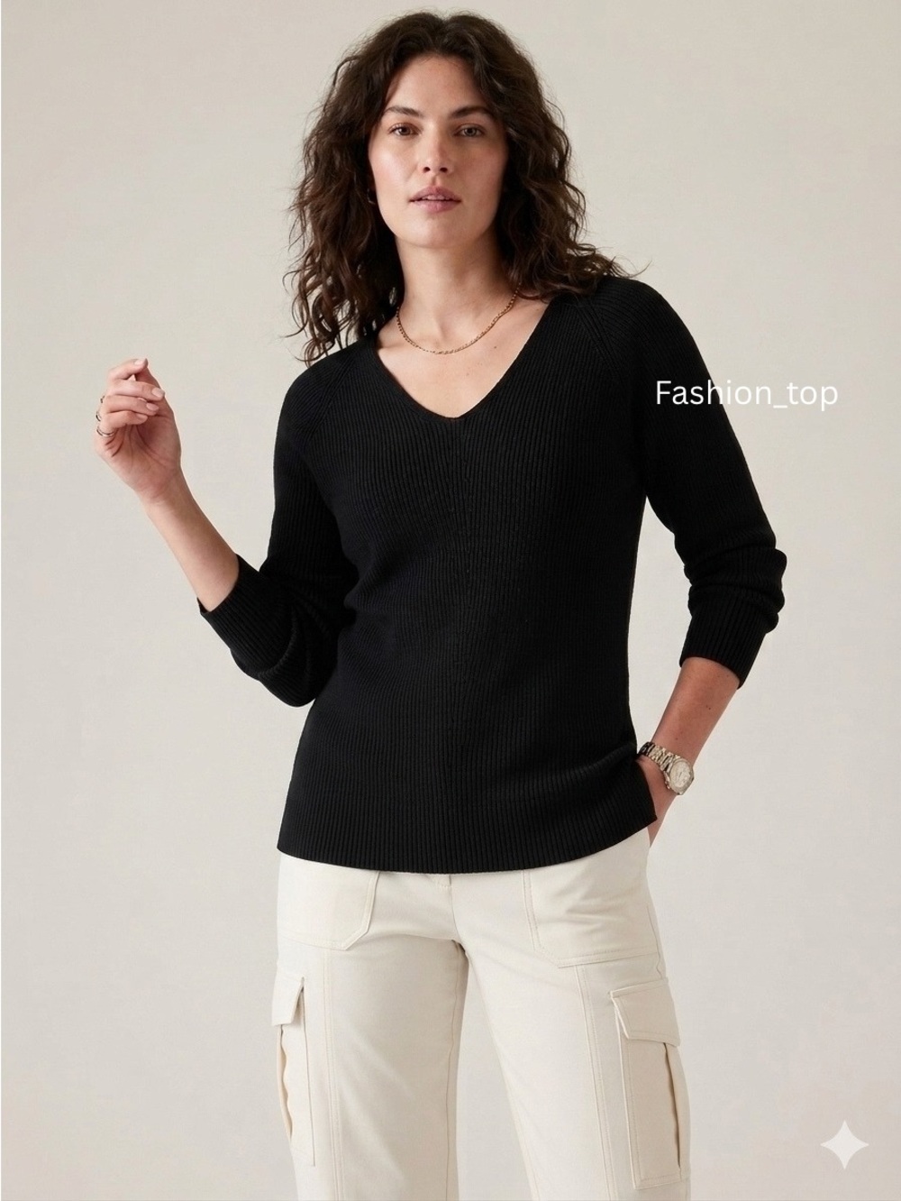 Athleta Womens Hanover V-Neck Sweater Black Merino Wool Blend Ribbed Raglan Sz M